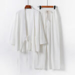 Buddha Stones 2Pcs Lace-up Cotton Kimono Pants With Pockets Men's Meditation Cloth Set - White - US/UK/AU54，EU64 (9XL) - image 2