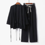 Buddha Stones 2Pcs Lace-up Cotton Kimono Pants With Pockets Men's Meditation Cloth Set - Black - US/UK/AU54，EU64 (9XL) - image 7