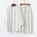Buddha Stones 2Pcs Cotton Kimono Ankle-Length Pants Men's Meditation Cloth Set - White - US/UK/AU54，EU64 (9XL) - image 3
