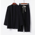 Buddha Stones 2Pcs Cotton Kimono Ankle-Length Pants Men's Meditation Cloth Set - Black - US/UK/AU54，EU64 (9XL) - image 7