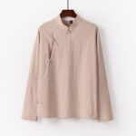 Buddha Stones Vintage Plain Chinese Frog-Button Cotton Long Sleeve Men's Shirt - Wheat - US/UK/AU50，EU60 (7XL) - image 5