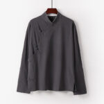 Buddha Stones Vintage Plain Chinese Frog-Button Cotton Long Sleeve Men's Shirt - LightGrey - US/UK/AU50，EU60 (7XL) - image 3