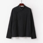 Buddha Stones Vintage Plain Chinese Frog-Button Cotton Long Sleeve Men's Shirt - Black - US/UK/AU50，EU60 (7XL) - image 4