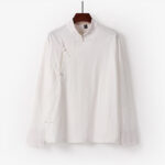 Buddha Stones Vintage Plain Chinese Frog-Button Cotton Long Sleeve Men's Shirt - White - US/UK/AU50，EU60 (7XL) - image 2