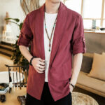 Buddha Stones Vintage Plain Lapel Open Front Jacket Cotton Men's Kimono - image 23