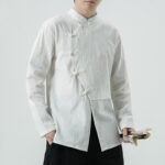 Buddha Stones Vintage Chinese Frog-Button Cotton Long Sleeve Men's Shirt - White - US/UK/AU46，EU56 (5XL) - image 1