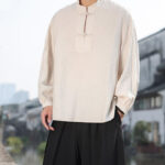 Buddha Stones Two Frog-Button Stand Collar Long Sleeve Men's Cotton Shirt - image 17