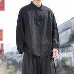 Buddha Stones Two Frog-Button Stand Collar Long Sleeve Men's Cotton Shirt - image 6