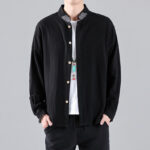 Buddha Stones Embroidered Auspicious Clouds Stand Collar Button Down Long Sleeve Men's Cotton Shirt - image 2