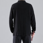 Buddha Stones Embroidered Auspicious Clouds Stand Collar Button Down Long Sleeve Men's Cotton Shirt - image 3