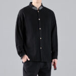 Buddha Stones Embroidered Auspicious Clouds Stand Collar Button Down Long Sleeve Men's Cotton Shirt - image 6