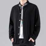 Buddha Stones Embroidered Auspicious Clouds Stand Collar Button Down Long Sleeve Men's Cotton Shirt - image 5