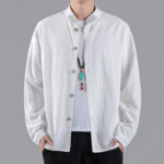 Buddha Stones Embroidered Auspicious Clouds Stand Collar Button Down Long Sleeve Men's Cotton Shirt - White - US/UK/AU46，EU56 (5XL) - image 7