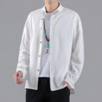 Buddha Stones Embroidered Auspicious Clouds Stand Collar Button Down Long Sleeve Men's Cotton Shirt - image 10