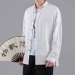 Buddha Stones Embroidered Auspicious Clouds Stand Collar Button Down Long Sleeve Men's Cotton Shirt - image 12