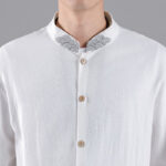 Buddha Stones Embroidered Auspicious Clouds Stand Collar Button Down Long Sleeve Men's Cotton Shirt - image 15
