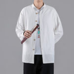 Buddha Stones Embroidered Auspicious Clouds Stand Collar Button Down Long Sleeve Men's Cotton Shirt - image 13