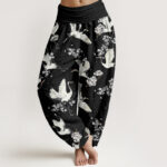 Buddha Stones Casual Elegant Crane Flower Pattern Women's Elastic Waist Harem Pants - Black - US22，UK/AU26，EU54 (6XL) - image 1