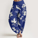 Buddha Stones Casual Elegant Crane Flower Pattern Women's Elastic Waist Harem Pants - MediumBlue - US22，UK/AU26，EU54 (6XL) - image 5