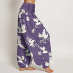 Buddha Stones Casual Elegant Crane Flower Pattern Women's Elastic Waist Harem Pants - image 9