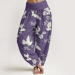 Buddha Stones Casual Elegant Crane Flower Pattern Women's Elastic Waist Harem Pants - MediumPurple - US22，UK/AU26，EU54 (6XL) - image 8