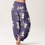 Buddha Stones Casual Elegant Crane Flower Pattern Women's Elastic Waist Harem Pants - image 10