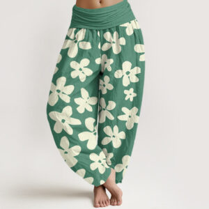 Buddha Stones Casual Bohemian Style Floral Women's Elastic Waist Harem Pants - MediumSeaGreen - US22，UK/AU26，EU54 (6XL) - image 1