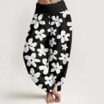 Buddha Stones Casual Bohemian Style Floral Women's Elastic Waist Harem Pants - Black - US22，UK/AU26，EU54 (6XL) - image 8