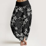 Buddha Stones Casual Maple Leaf Pattern Women's Elastic Waist Harem Pants - Black - US22，UK/AU26，EU54 (6XL) - image 8