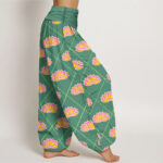Buddha Stones Casual Vibrant Lotus Flower Pattern Women's Elastic Waist Harem Pants - image 2