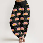 Buddha Stones Casual Vibrant Lotus Flower Pattern Women's Elastic Waist Harem Pants - Black - US22，UK/AU26，EU54 (6XL) - image 5