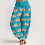 Buddha Stones Casual Vibrant Lotus Flower Pattern Women's Elastic Waist Harem Pants - DeepSkyBlue - US22，UK/AU26，EU54 (6XL) - image 8