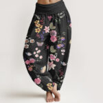 Buddha Stones Casual Colorful Flowers Butterfly Pattern Women's Elastic Waist Harem Pants - Black - US22，UK/AU26，EU54 (6XL) - image 1
