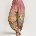 Buddha Stones Casual Colorful Flowers Gradient Background Pattern Women's Elastic Waist Harem Pants - LightCoral - US22，UK/AU26，EU54 (6XL) - image 1