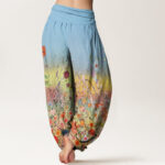 Buddha Stones Casual Colorful Flowers Gradient Background Pattern Women's Elastic Waist Harem Pants - image 10