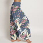 Buddha Stones Casual Cranes Blooming Peony Pattern Women's Elastic Waist Harem Pants - image 6