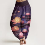 Buddha Stones Casual Peaceful Nighttime Lotus Pattern Women's Elastic Waist Harem Pants - Indigo - US22，UK/AU26，EU54 (6XL) - image 5