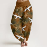 Buddha Stones Casual Red-crowned Crane Pine Tree Pattern Women's Elastic Waist Harem Pants - Peru - US22，UK/AU26，EU54 (6XL) - image 5