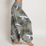 Buddha Stones Casual Red-crowned Crane Pine Tree Pattern Women's Elastic Waist Harem Pants - image 9