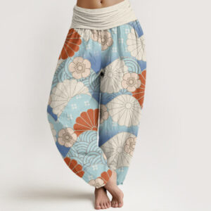 Buddha Stones Casual Abstract Petal And Wave Pattern Women's Elastic Waist Harem Pants - FloralWhite - US22，UK/AU26，EU54 (6XL) - image 1