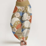 Buddha Stones Casual Abstract Petal And Wave Pattern Women's Elastic Waist Harem Pants - Tan - US22，UK/AU26，EU54 (6XL) - image 5