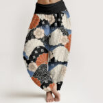 Buddha Stones Casual Abstract Petal And Wave Pattern Women's Elastic Waist Harem Pants - Black - US22，UK/AU26，EU54 (6XL) - image 8