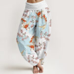 Buddha Stones Casual Koi Fish Cherry Blossom Pattern Women's Elastic Waist Harem Pants - White - US22，UK/AU26，EU54 (6XL) - image 1