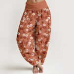 Buddha Stones Casual Simple Flowers Leaves Pattern Women's Elastic Waist Harem Pants - Chocolate - US22，UK/AU26，EU54 (6XL) - image 1