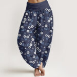 Buddha Stones Casual Simple Flowers Leaves Pattern Women's Elastic Waist Harem Pants - DarkBlue - US22，UK/AU26，EU54 (6XL) - image 5