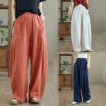 Buddha Stones Plain Pleated Design Ankle-Length Women's Cotton Linen Pants With Pockets - image 19