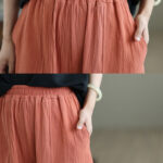 Buddha Stones Plain Pleated Design Ankle-Length Women's Cotton Linen Pants With Pockets - image 6