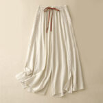 Buddha Stones Casual Side Slits Design Cotton Women's Wide Leg 7-8 Length Pants With Pockets - Cornsilk - US8-10，UK/AU12-14，EU40-42 (2XL) - image 4