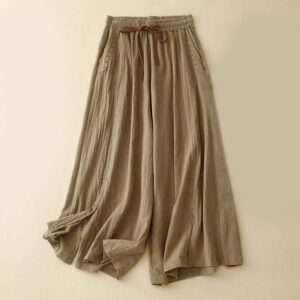 Buddha Stones Casual Side Slits Design Cotton Women's Wide Leg 7-8 Length Pants With Pockets - DarkGoldenrod - US8-10，UK/AU12-14，EU40-42 (2XL) - image 1