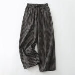 Buddha Stones Commute Striped Drawstring Design Women's Wide Leg Cotton Pants With Pockets - Black - US8-10，UK/AU12-14，EU40-42 (2XL) - image 1